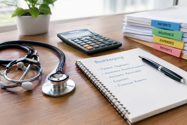 Medical practice bookkeeping workspace